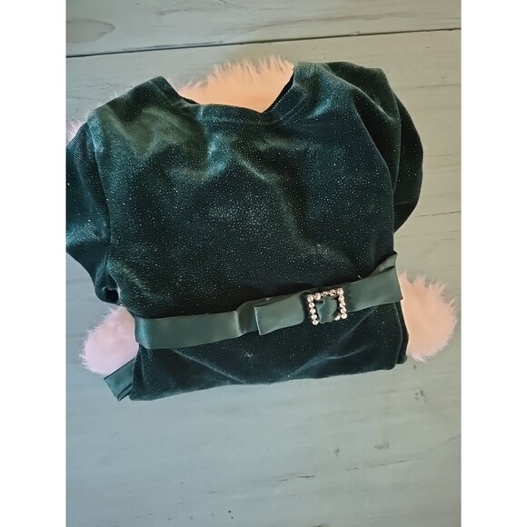 Bonnie Baby Green Velour Christmas Dress With White Faux Fur Size 24 Months - Picture 10 of 10